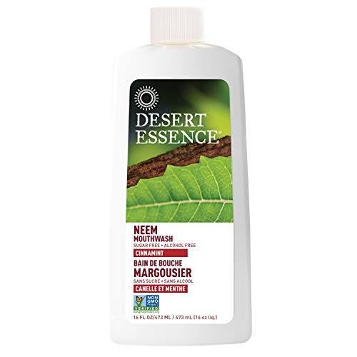 Desert Essence Natural Neem Mouthwash - Cinnamint Flavor - 16 Fl Oz - Reduce Plaque Buildup - Tea Tree Oil - Neem Leaf Extract - Peppermint - Complete Oral Care - Refreshes Breath - Aloe