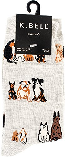 K_ Bell Womens Lover Novelty Casual Crew Socks Dogs Sitting Grey Shoe Size 4-10