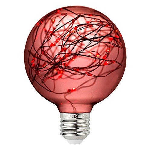 Judy Lighting - G95 LED Globe Fairy Light Bulb for Ambient Night Lighting, E26 Standard Medium Base Edison with Starry Decorative String Lights for Bathroom, Bedroom, Living Room (Red)