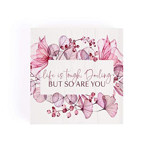 P_ Graham Dunn Life is Tough Darling Floral Pink 3_38 x 3_38 Pine Wood Word Block Plaque