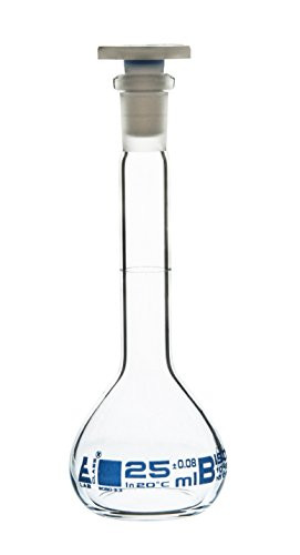 Volumetric Flask 25ml - Class B - 1019 Polypropylene Stopper Borosilicate Glass - Blue Graduation Tolerance ±0_080 - Eisco Labs