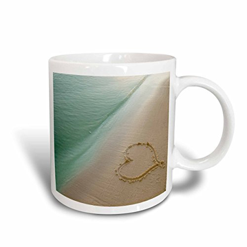 3dRose mug_173299_1 Heart Shape Symbolizing Love, Heart Carved in Sand on The Beach Ceramic Mug, 11-Ounce