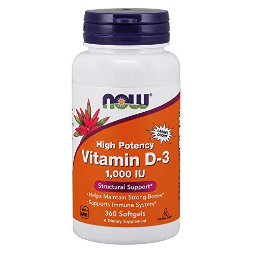 NOW Supplements Vitamin D-3 1000 IU High Potency Structural Support* 360 Softgels
