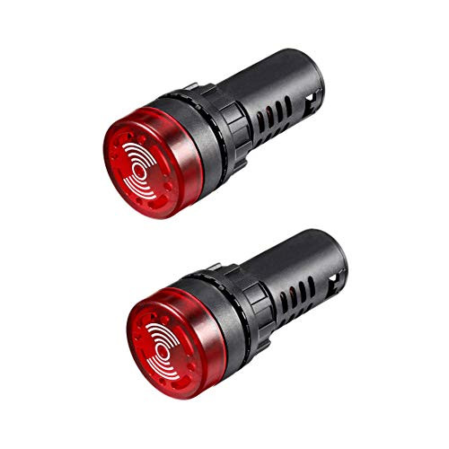 uxcell 2Pcs Red Indicator Light with Buzzer ACDC 36V 22mm Panel Mount Flashing Alarm for Electrical Control Panel HVAC DIY Projects
