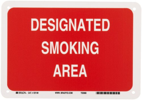Brady 25108 10 Width x 7 Height B-401 Plastic Black and Red on White No Smoking Sign Legend Designated Smoking Area