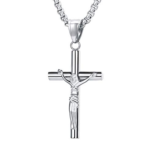 FaithHeart Mens Stainless Steel Jesus Christ Cross Crucifix Pendant Necklace Silver FaithHeart Mens Stainless Steel Jesus Christ Cross Crucifix Pendant Necklace Silver