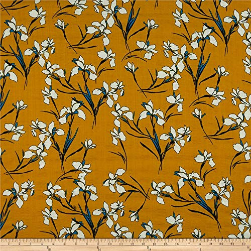 Telio Verona Cotton Rayon Voile Floral Mustard Fabric by the Yard