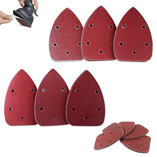 VINAUO 50pcs Mouse Sandpaper Mouse Sander Pads 40 80 120 180 240 Grits Assorted Sanding Paper Hook and Loop 5-Hole Mouse Detail Sander for 140mm Sanding Machine