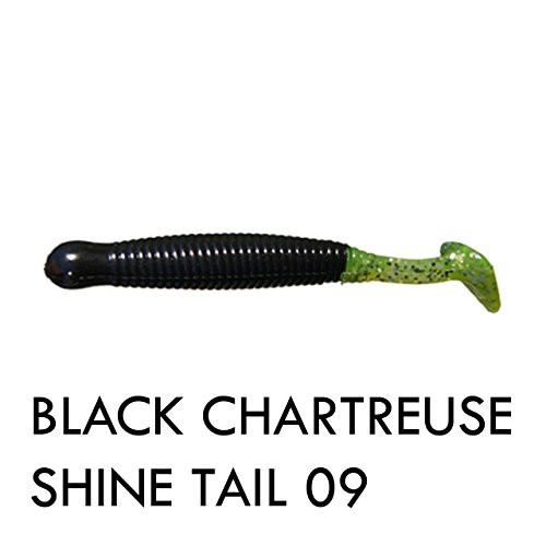 Big Bite Baits PT32509 Paddle Tail Grub Black/Chartreuse Shine Tail, 3.25"