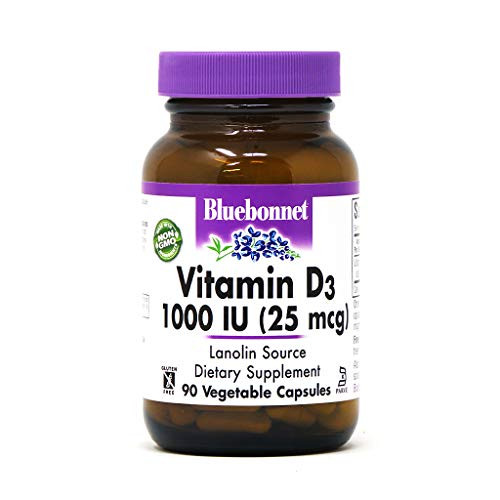 Bluebonnet Nutrition Vitamin D3 1000 IU Vegetable Capsule Aid in Muscle and Skeletal Growth Cholecalciferol from Lanolin D3 Non GMO Gluten Free Soy Free Milk Free Kosher 90 Vegetable Capsule