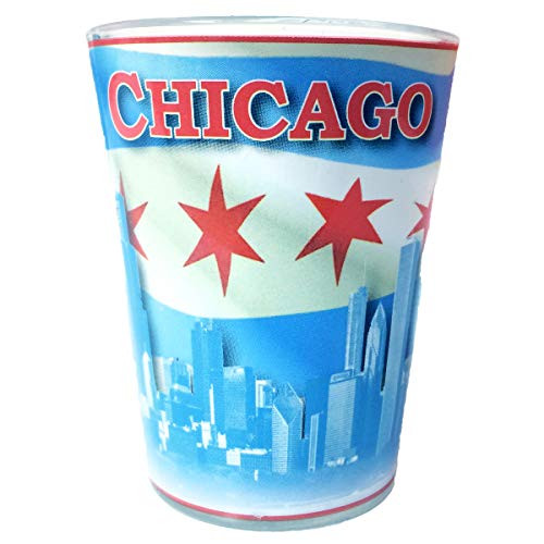 The City of Chicago Skyline Shot Glass Waving Flag of Chicago Long Lasting Durable Marble Shot Glass