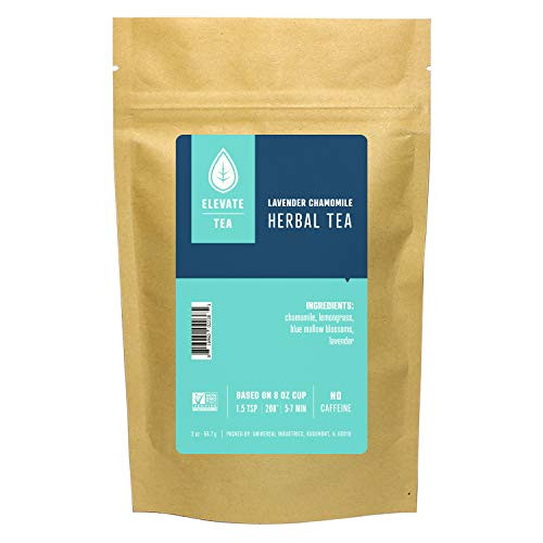 Elevate Tea LAVENDER CHAMOMILE HERBAL TEA Loose Leaf Tea Blend 25 servings 2 Ounce Pouch Caffeine Level None