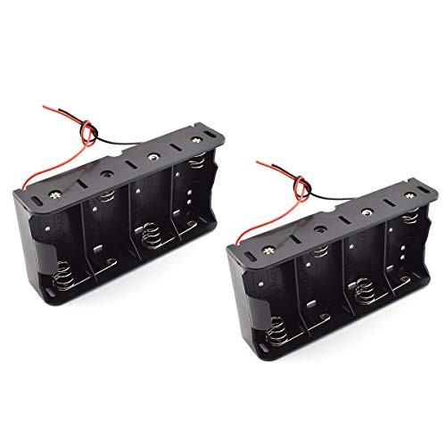 SDTC Tech 2-Pack 4 Slot D Cell Battery Holder 6V D Size Battery Case Box with Wire Leads