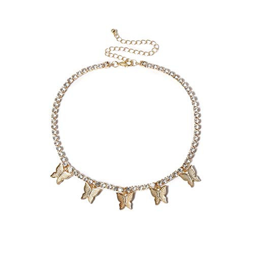 H Z Statment Big Butterfly Pendant Necklace Rhinestone Chain for Women Bling Silver Chain Crystal Choker Necklace Jewelry Blue H Z Statment Big Butterfly Pendant Necklace Rhinestone Chain for Women Bling Silver Chain Crystal Choker Necklace Jewelry Blue