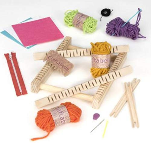 Craftabelle  Beginner Weaving Loom for Kids  19pc Craft Set with Yarn and Frame  Wooden Loom Creation Kit  Arts   Crafts for Children Aged 8 Years