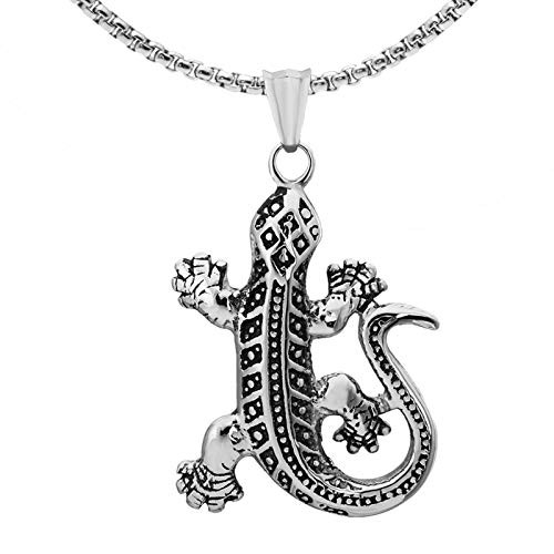 Xusamss Punk Rock Titanium Steel Animal Lizard Pendant Necklace24 Link Chain Xusamss Punk Rock Titanium Steel Animal Lizard Pendant Necklace24 Link Chain