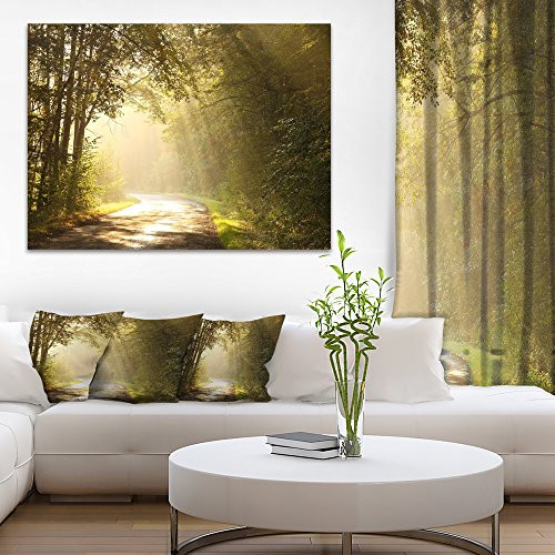 Designart PT9769-20-12 Bright Sunlight in Fall Forest Landscape Photo Canvas Art Print 20x12 Yellow