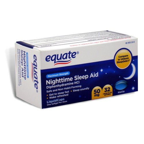 Equate - Nighttime Sleep Aid 50 mg Maximum Strength 32 Softgels Compare to Unisom SleepGels