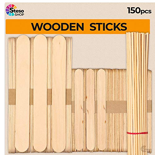 Popsicle Stick Set - Jumbo Popsicle Sticks Crafts for Kids - Wooden Dowel Rods 18 12inch - Stir Paint Wood Craft Supplies Large Mini Variety Multi Size - STEM Stick Kit Bulk