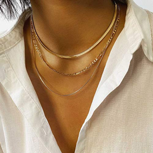 Jeairts Punk Layered Necklace Snake Bone Choker Necklaces Minimalist Necklace Chain Jewelry for Women and Girls Gold