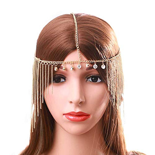 Urieo Crystal Head Chain Jewelry Rhinestone Forehead Chain Gold Tassel Headband Halloween Wedding Headpiece for Women and Girls Urieo Crystal Head Chain Jewelry Rhinestone Forehead Chain Gold Tassel Headband Halloween Wedding Headpiece for Women and Girls