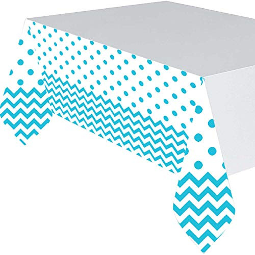 Amscan 571492.54 Party Supplies Chevron Table Cover - Caribbean Blue 54" x 102"