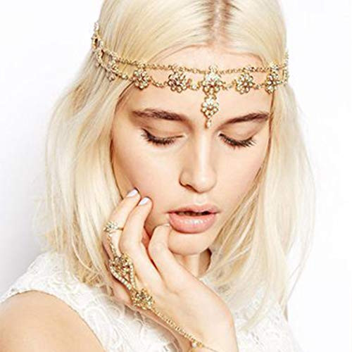 Boaccy Boho Layered Head Chain Flower Hair Chain Gypsy Headpieces Gold Crystal Hair Accessories for Women Girls gold Boaccy Boho Layered Head Chain Flower Hair Chain Gypsy Headpieces Gold Crystal Hair Accessories for Women Girls gold