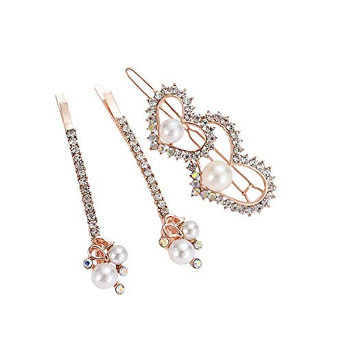 Numblartd 3Pcs Artificial Pearl Rhinestone Barrettes Hair Clip Bobby Pins - Women Fashion Butterfly Bow Peacock Love Heart Bangs Clip Side Clip Hairpin Hair Accessories B
