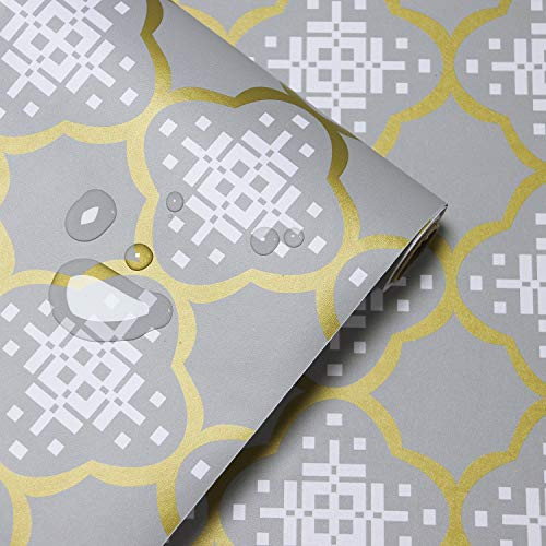 17_7x118Grey and Gold Trellis Wallpaper Trellis Peel and Stick Wallpaper White Pattern Contact Paper Self-Adhesive Waterproof Vinyl Wallpaper for Wall Covering Decorative Cabinet Countertop