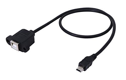 CERRXIAN 50cm Mini USB 5pin Male to USB Type B 2_0 Female Extension Panel Mount Data and Charge Cable with Screws Holes