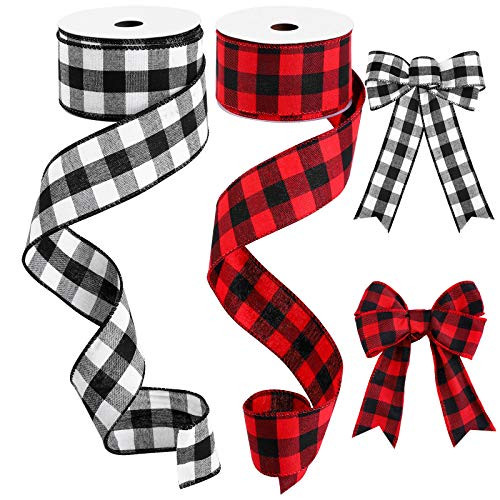 URATOT 2 Rolls Christmas Plaid Burlap Ribbon Wired Christmas Gift Wrapping Ribbon for Christmas Crafts Decoration Floral Bows Craft URATOT 2 Rolls Christmas Plaid Burlap Ribbon Wired Christmas Gift Wrapping Ribbon for Christmas Crafts Decoration Floral Bows Craft