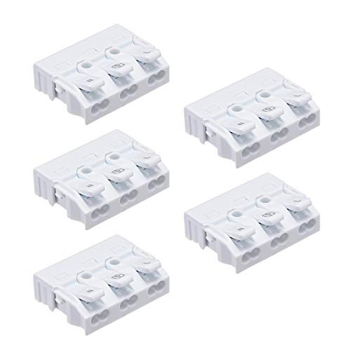 uxcell Spring Wire Connectors Quick Cable Connector Press Type Terminal Barrier Block 3 Ways 5pcs