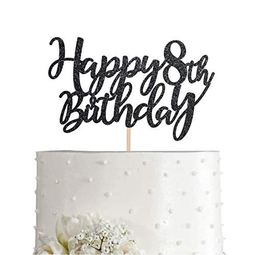 8 Black Glitter Happy 8th Birthday Cake Topper Birthday Party Cake Topper Decorations Supplies