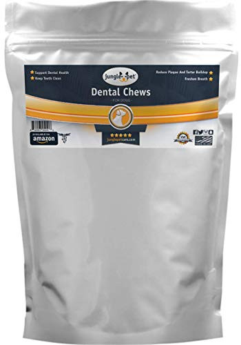 Jungle Pet Enzymatic Dental Chews for Large Breed Dogs - Freshen Breath - Rawhide - FIGHT PLAQUE TARTAR CALCULUS Small Breed