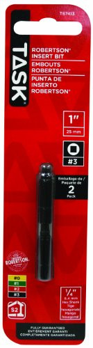 Task Tools T67413 1-Inch Robertson Screwdriver Power Insert Bits Number-3 Black Pack of 2
