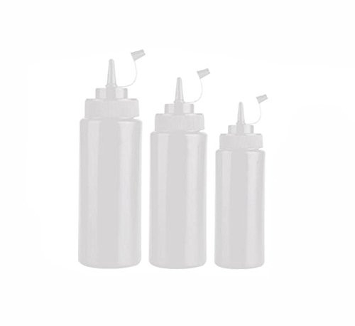 2PCS Empty Clear White Refillable Plastic Squeeze Sauce Condiment Bottles Container Seasoning Dispenser for Ketchup Mustard Sauce Vinegar Cream Honey Salad Dressing 370ML