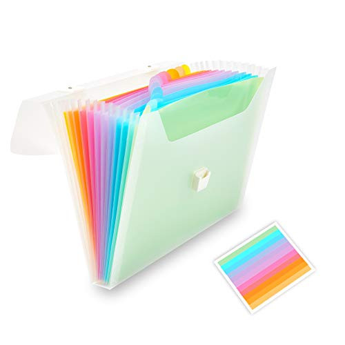 13 Pockets Expanding File Folder with Handle Waterproof Accordion Folder at A4Letter Size Filing Folders Used for Organizing Bills and Paper Files-WEGAZ