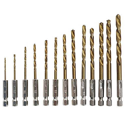 Hex-Shank Drill Bit Set HSS Titanium Coated Twist Drill Bits Set Hex Shank High Speed Steel Drill Bit for Metal Wood Plastic Aluminum Thin Iron Quick Change Regular Drilling Tools 13Pcs Hex-Shank Drill Bit Set HSS Titanium Coated Twist Drill Bits Set Hex Shank High Speed Steel Drill Bit for Metal Wood Plastic Aluminum Thin Iron Quick Change Regular Drilling Tools 13Pcs