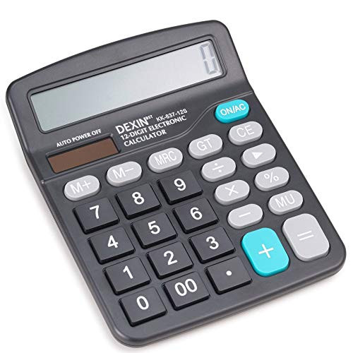 Calculator 12-Digit Solar Battery Office Calculator Dual Power with Large LCD Display Black Basic Calculators