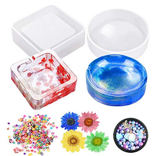 Jatidne Epoxy Resin Molds Ashtray Molds for Resin Casting Silicone Ashtray Mold with Dried Flower Beads Decorations DIY Craft