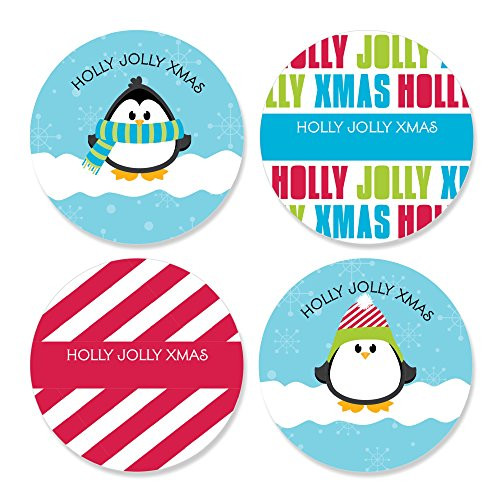 Big Dot of Happiness Holly Jolly Penguin - Assorted Holiday and Christmas Sticker Labels - 24 Count