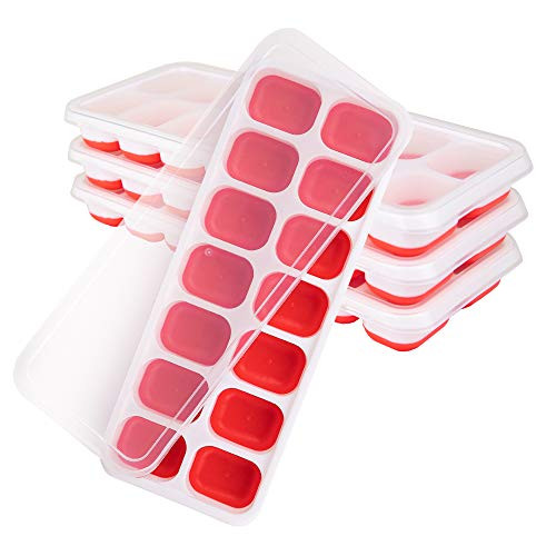 Ice Cube Trays 4 Pack - Silicone Ice Cube Tray with Lid Super Easy Release Ice Cube Molds - Stackable Silicone Ice Tray Durable and Dishwasher Safe - for Food Cocktail Whiskey Chocolate