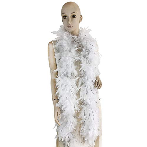 Fukang Feather Turkey Chandelle Feather Boa 72 80 Gram WhiteSilver Tinsel 80g