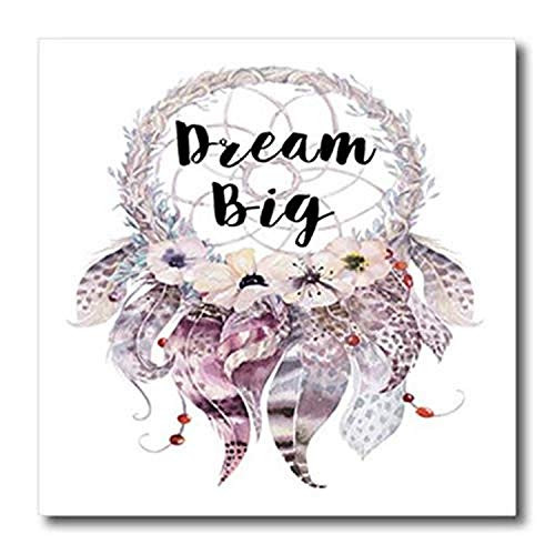 3D Rose Big in A Watercolor Feathered Dream Catcher Iron On Heat Transfer 10 x 10 White
