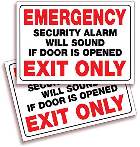 Emergency Exit Only Security Alarm Will Sound if Door is Opened Signs Stickers  2 Pack 10x7 Inch  Premium Self-Adhesive Vinyl LaminatednUV Weather Scratch Water and Fade Resistance