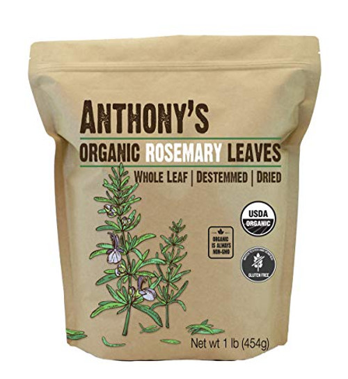 Anthonys Organic Dried Rosemary Leaves 1 lb Whole Leaf Destemmed Non GMO Non Irradiated Gluten Free