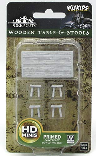 WizKids Deep Cuts Unpainted Miniatures Wave 4 Wooden Table   Stools