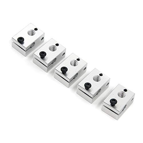 Geesatis 5 Pcs 3D Printer E3D V6 Sensor Heater Block PT100 3D Printer Specialized for 3D Printer Extruder MK7 MK8 Aluminum Silver