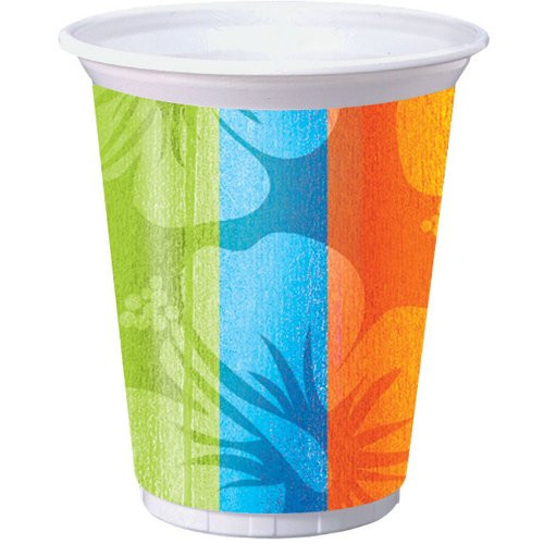 Creative Converting 8 Count Plastic Cups, 16-Ounce, Luau Aloha Summer Hibiscus Flower