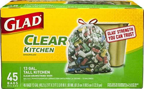 Glad Tall Kitchen Drawstring Recycling Bags - 13 Gallon Clear Trash Bag - 45 Count Package May Vary